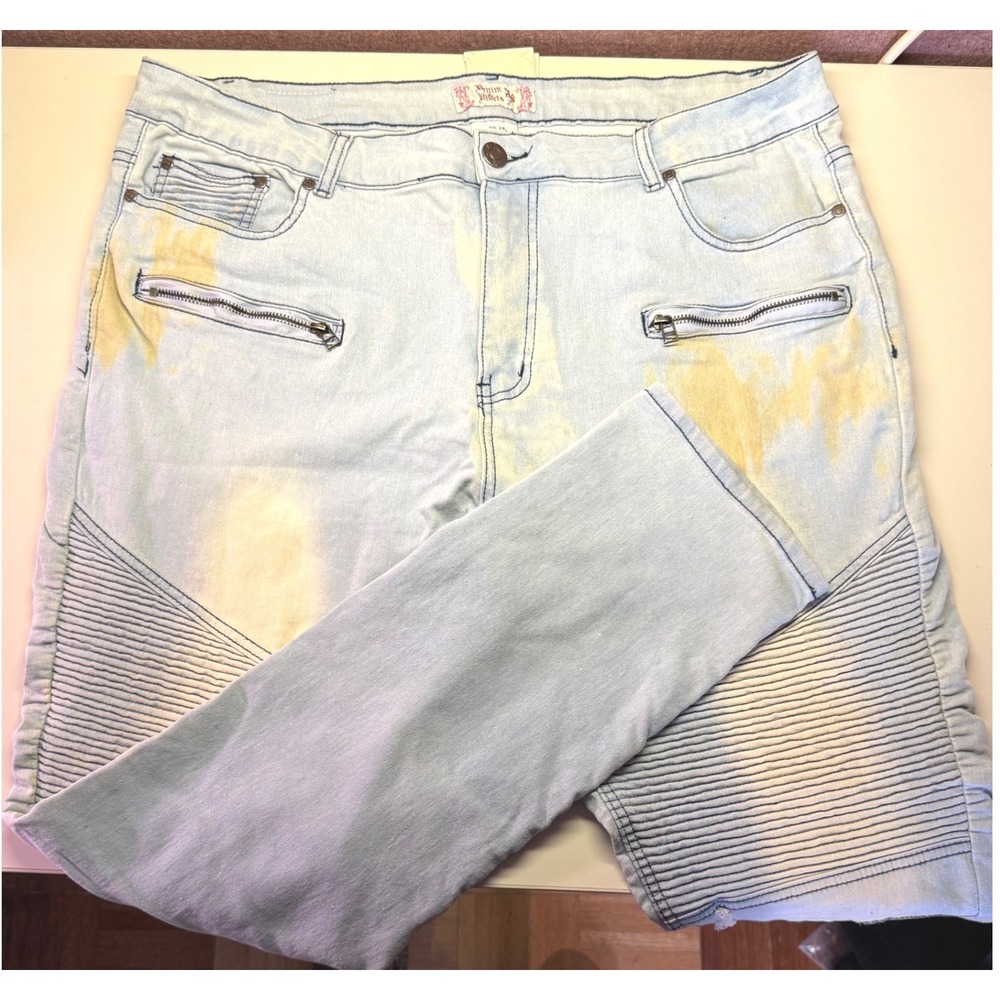 Vintage Denim & Rivets Moto Skinny Jeans Womens 24 Bleached Zip Punk Grunge Y2K